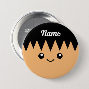 Personalised name button with funny cartoon face