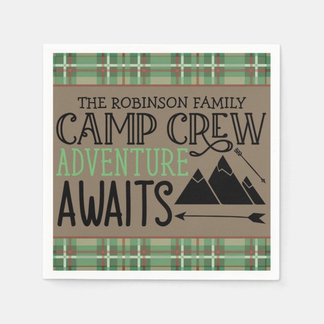 Personalised NAME Cabin Camping Adventure Napkin (Front)