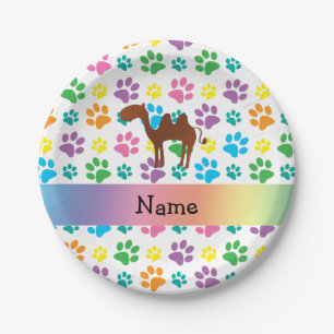 Personalised name camel rainbow paws paper plate