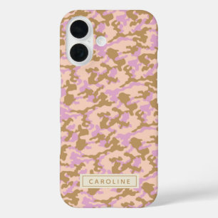 Personalised Name Camouflage Pink Brown Camo Chic iPhone 16 Case