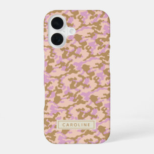 Personalised Name Camouflage Pink Brown Camo Chic iPhone 16 Case