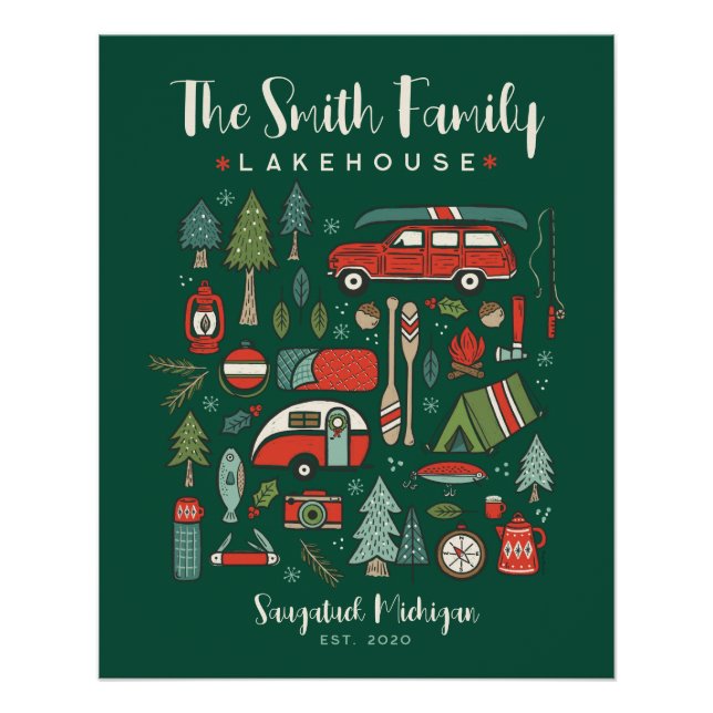 Personalised Name Camping Christmas Poster (Front)