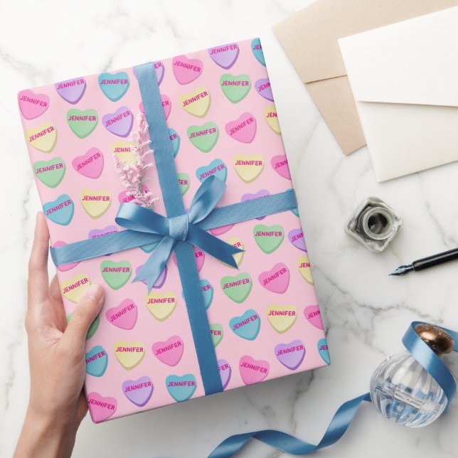 Personalised Name Candy Conversation Heart - Pink Wrapping Paper (Gifting)
