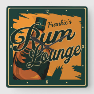 Personalised NAME Caribbean Dark Rum Bar Lounge Square Wall Clock