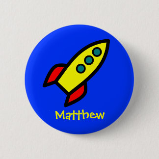 Personalised Name - Cartoon Rocket Ship 6 Cm Round Badge