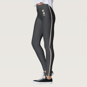 Personalised Name Caviar Champagne Gold Stripes Leggings