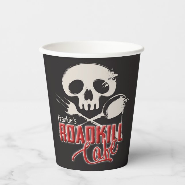 Personalised NAME Cheeky Roadkill Cafe Party Paper Cups (Front)