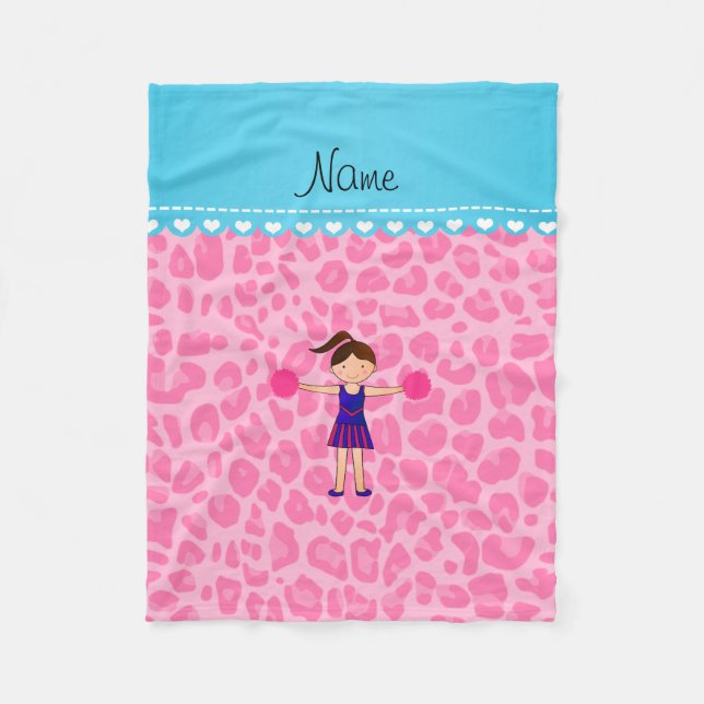 Personalised name cheerleader pink leopard fleece blanket (Front)