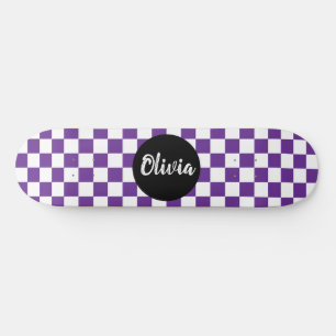 Personalised Name Chequerboard Pattern  purple Skateboard