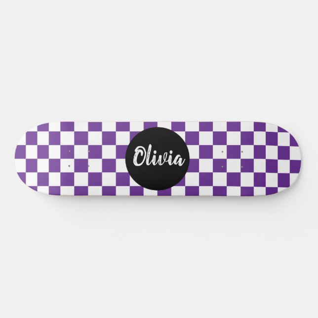  Personalised Name Chequerboard Pattern  purple Skateboard (Horz)