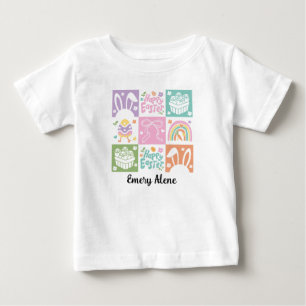 Personalised Name Chequered Pastel Easter Coquette Baby T-Shirt