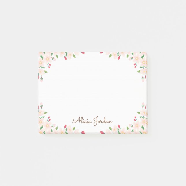 Personalised Name Cherry Blossom 4x3 Post it Notes (Front)
