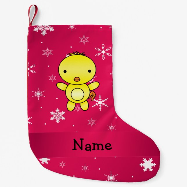 Personalised name chicken pink snowflakes small christmas stocking (Front)