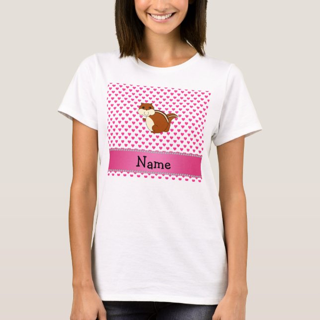 Personalised name chipmunk pink hearts T-Shirt (Front)