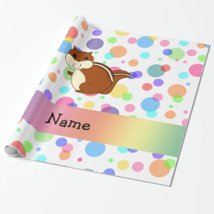 Personalised name chipmunk rainbow polka dots wrapping paper
