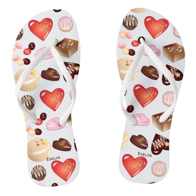 Personalised Name Chocolate Candy Heart Pattern Jandals (Footbed)