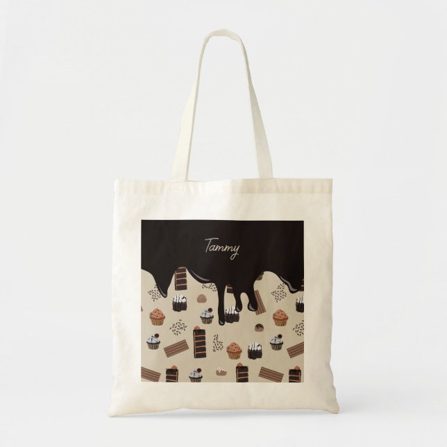 Personalised Name Chocolate Theme Pattern  Tote Bag (Front)