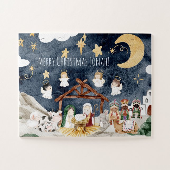 Personalised Name Christian Kids Christmas Jigsaw Puzzle (Horizontal)