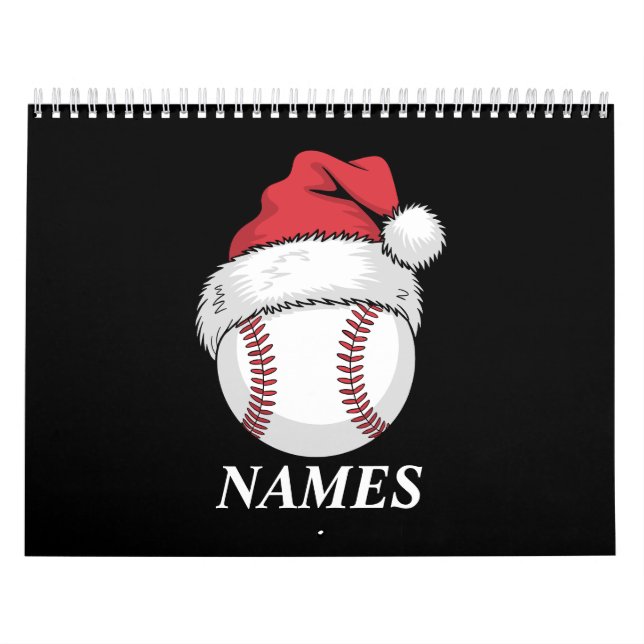 Personalised Name Christmas Baseball Santa Hat Calendar (Cover)