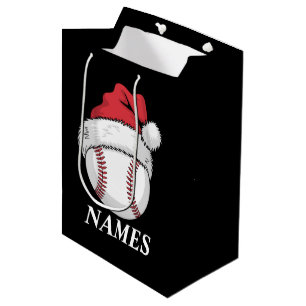 Personalised Name Christmas Baseball Santa Hat Medium Gift Bag