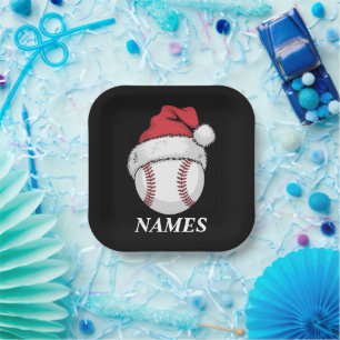 Personalised Name Christmas Baseball Santa Hat Paper Plate