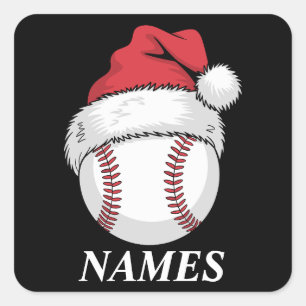 Personalised Name Christmas Baseball Santa Hat Square Sticker