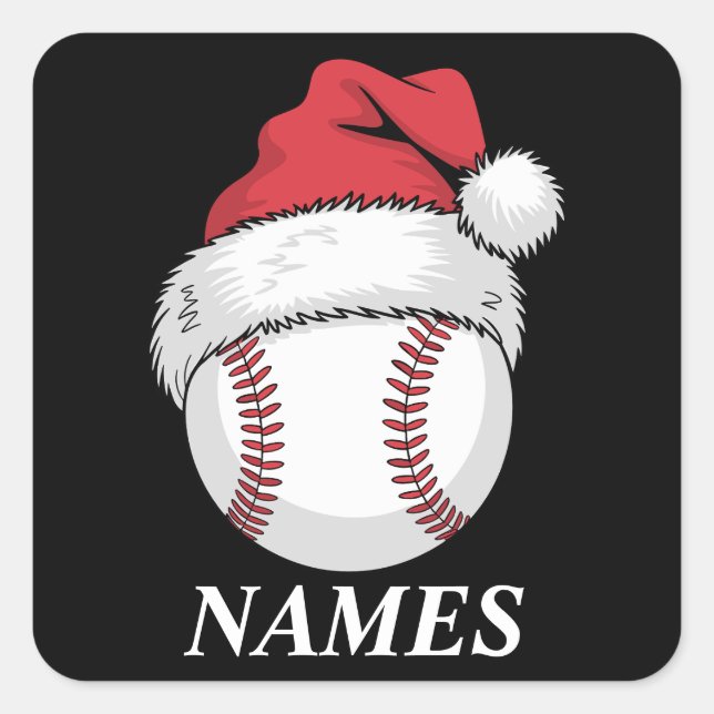 Personalised Name Christmas Baseball Santa Hat Square Sticker (Front)