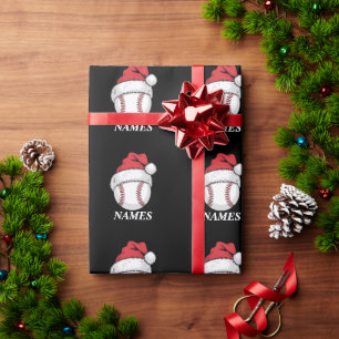 Personalised Name Christmas Baseball Santa Hat Wrapping Paper