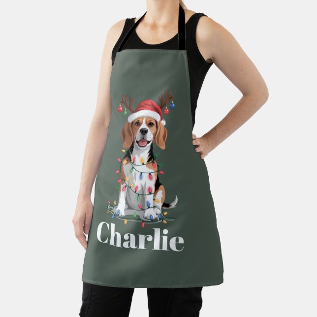 Personalised Name Christmas Beagle Dog Lover Apron (Insitu)