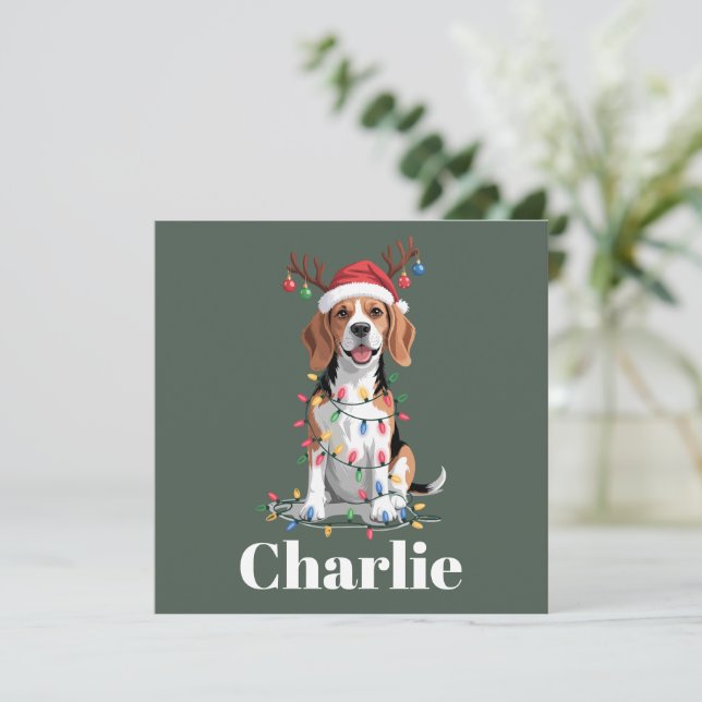 Personalised Name Christmas Beagle Dog Lover Holiday Card (Standing Front)