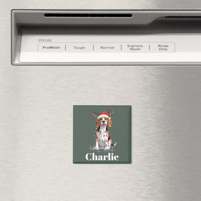 Personalised Name Christmas Beagle Dog Lover Magnet (In Situ (Dishwasher))