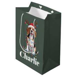 Personalised Name Christmas Beagle Dog Lover Medium Gift Bag