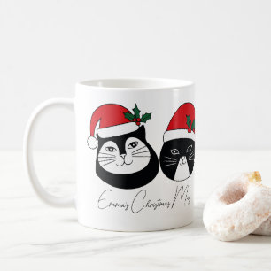 Personalised name Christmas Cat with Christmas Hat Coffee Mug