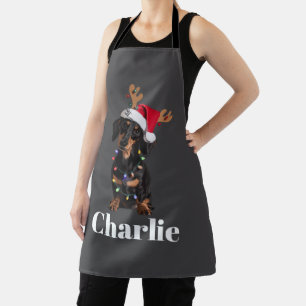 Personalised Name Christmas Dachshund Dog Lights Apron