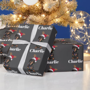 Personalised Name Christmas Dachshund Dog Lights Wrapping Paper