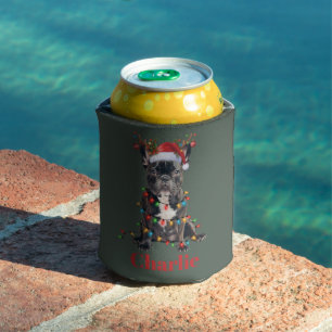 Personalised Name Christmas French Bulldog Dog  Can Cooler