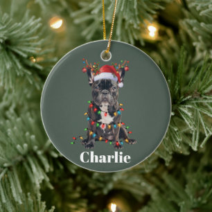 Personalised Name Christmas French Bulldog Dog  Ceramic Tree Decoration