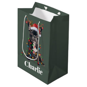 Personalised Name Christmas French Bulldog Dog Medium Gift Bag
