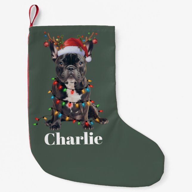 Personalised Name Christmas French Bulldog Dog  Small Christmas Stocking (Front)