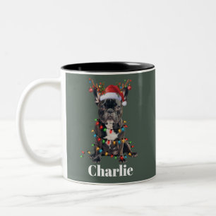 Personalised Name Christmas French Bulldog Dog Two-Tone Coffee Mug