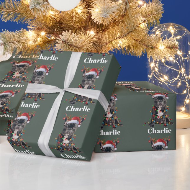 Personalised Name Christmas French Bulldog Dog  Wrapping Paper (Holidays)