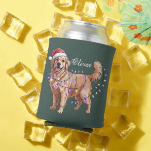 Personalised Name Christmas Golden Retriever Dog  Can Cooler