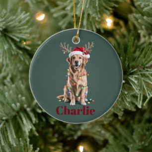 Personalised Name Christmas Golden Retriever Dog Ceramic Tree Decoration