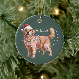 Personalised Name Christmas Golden Retriever Dog Ceramic Tree Decoration