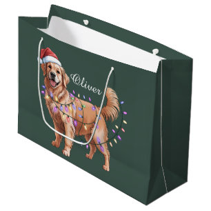 Personalised Name Christmas Golden Retriever Dog Large Gift Bag
