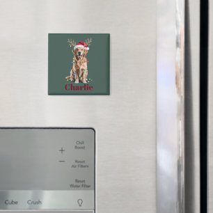 Personalised Name Christmas Golden Retriever Dog Magnet