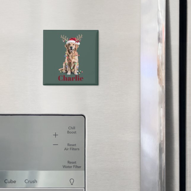 Personalised Name Christmas Golden Retriever Dog Magnet (In Situ (Fridge))
