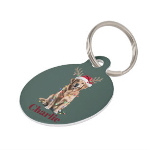Personalised Name Christmas Golden Retriever Dog Pet Tag