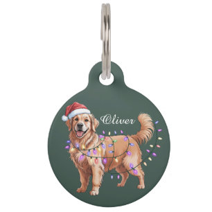 Personalised Name Christmas Golden Retriever Dog Pet Tag