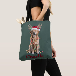 Personalised Name Christmas Golden Retriever Dog Tote Bag